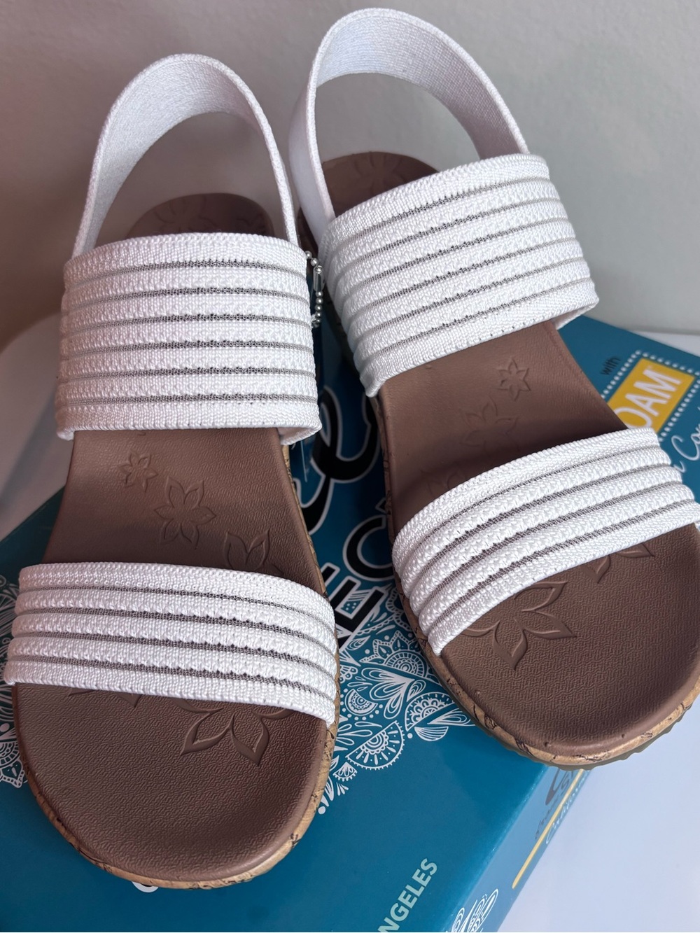 Skechers White Elastic Strap Cork Wedge Sandals Size 5.5 NWT - Picture 7 of 12